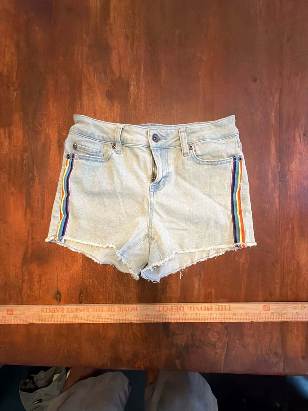 Blackheart Size 1 Low Rise Rainbow Stripe Raw Hem Denim Shorts